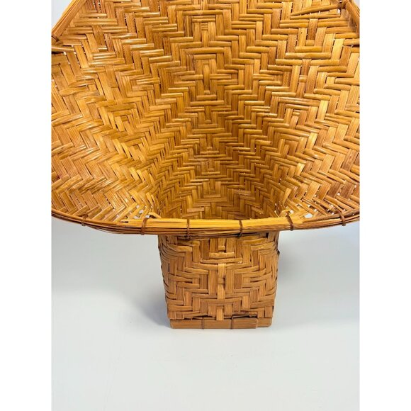 Wicker Rattan Basket Planter Pot Fan Back Spade Hand Woven Retro Boho Mid Centur - Picture 3 of 16
